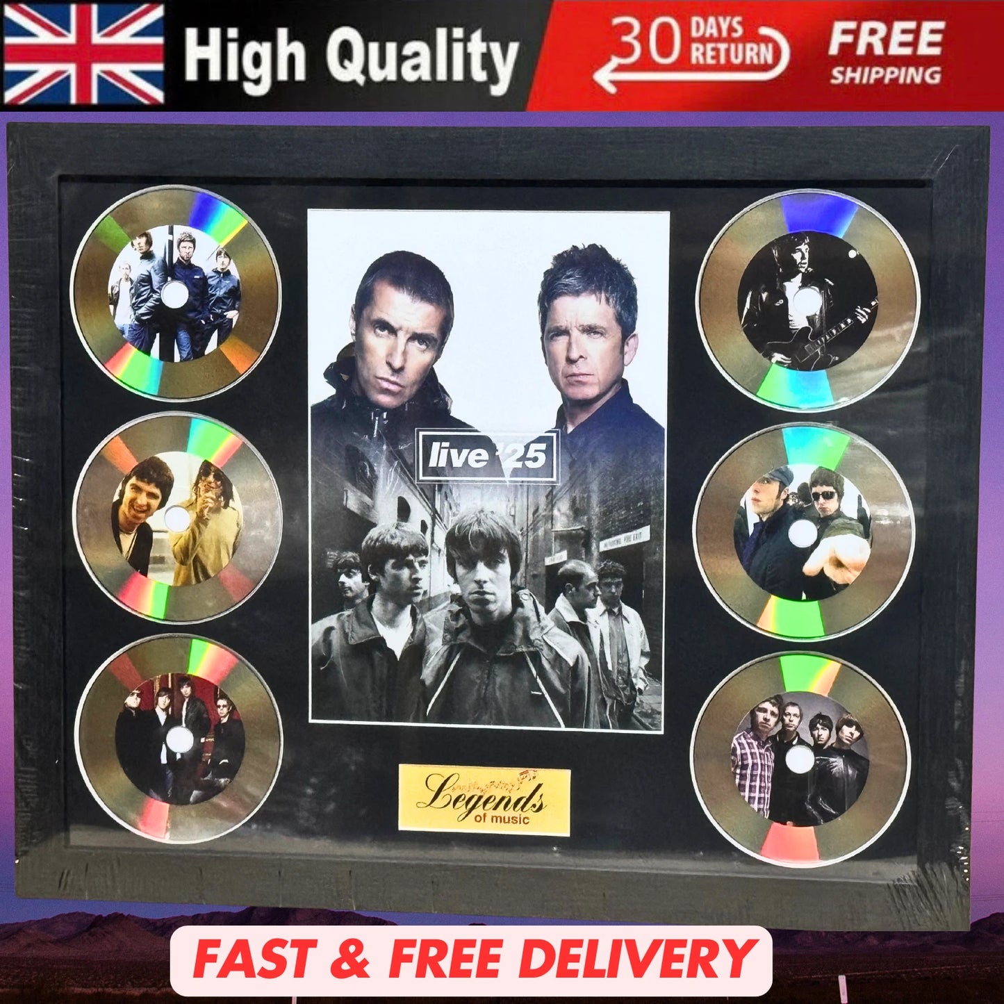 OASIS LIVE 25 MEMORABILIA FRAMED PICTURE PRESENTATION DISC SET LEGENDS OF MUSIC UK STOCK