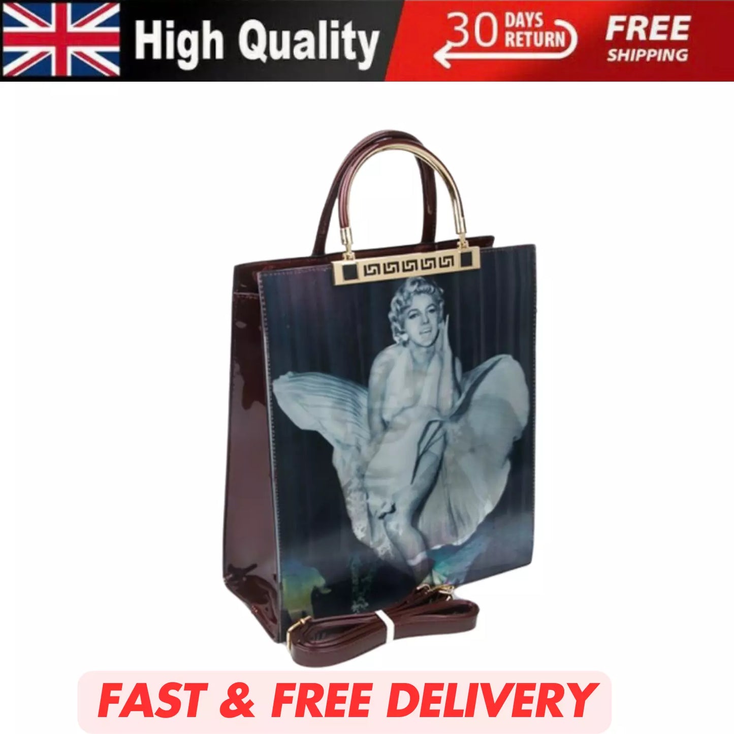 NEW WOMEN'S MARILYN MONROE 3D PATENT SHOULDER BAG SHOPPER TOP HANDLE HANDBAG UK STOCK