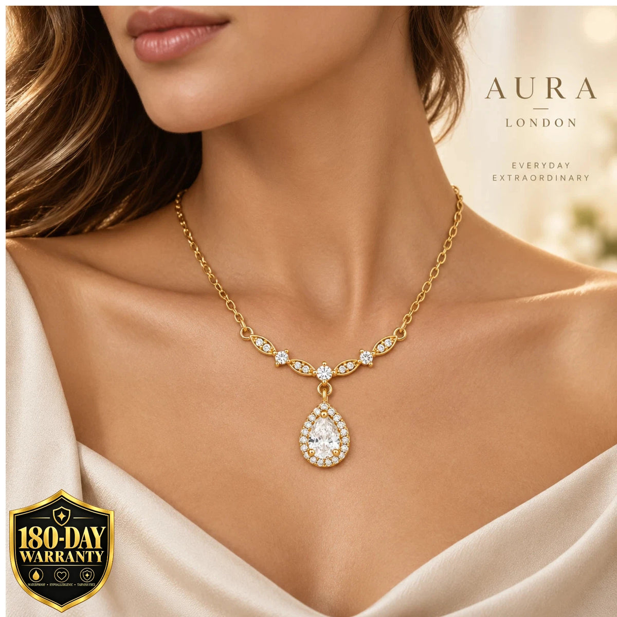 18K GOLD PLATED TITANIUM STEEL TEARDROP PENDANT NECKLACE WATERPROOF HER GIFT UK