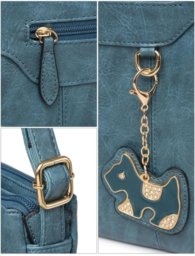BOUTIQUE VEGAN LEATHER CROSSBODY/SHOULDER WOMEN'S DOG-BAG CHARM HANDBAG UK STOCK