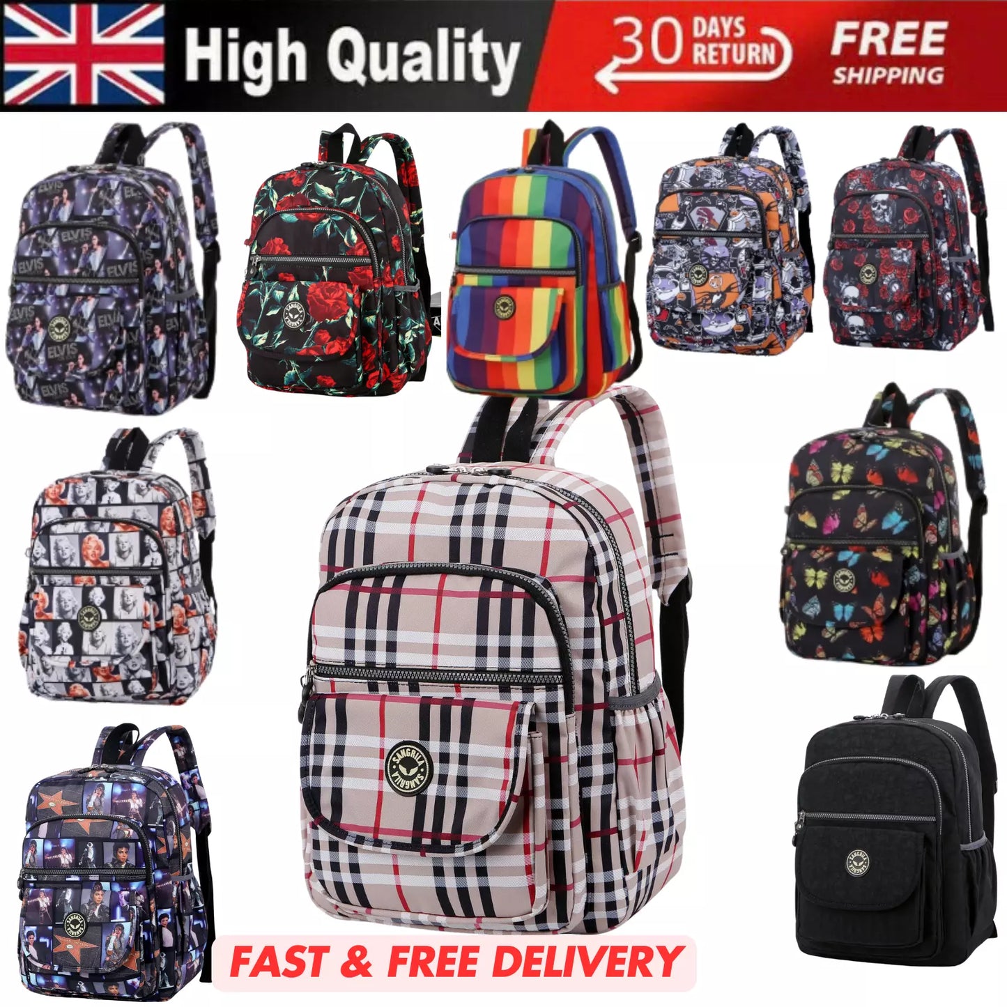 UNISEX BACKPACK GYM TRAVEL SCHOOL WOMEN'S SHOULDER RUCKSACK BAG LIGHTWEIGHT KB