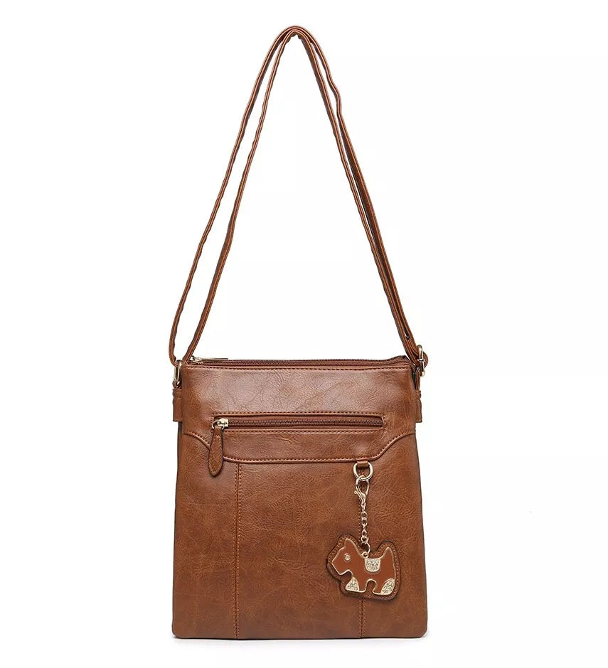BOUTIQUE VEGAN LEATHER CROSSBODY/SHOULDER WOMEN'S DOG-BAG CHARM HANDBAG UK STOCK