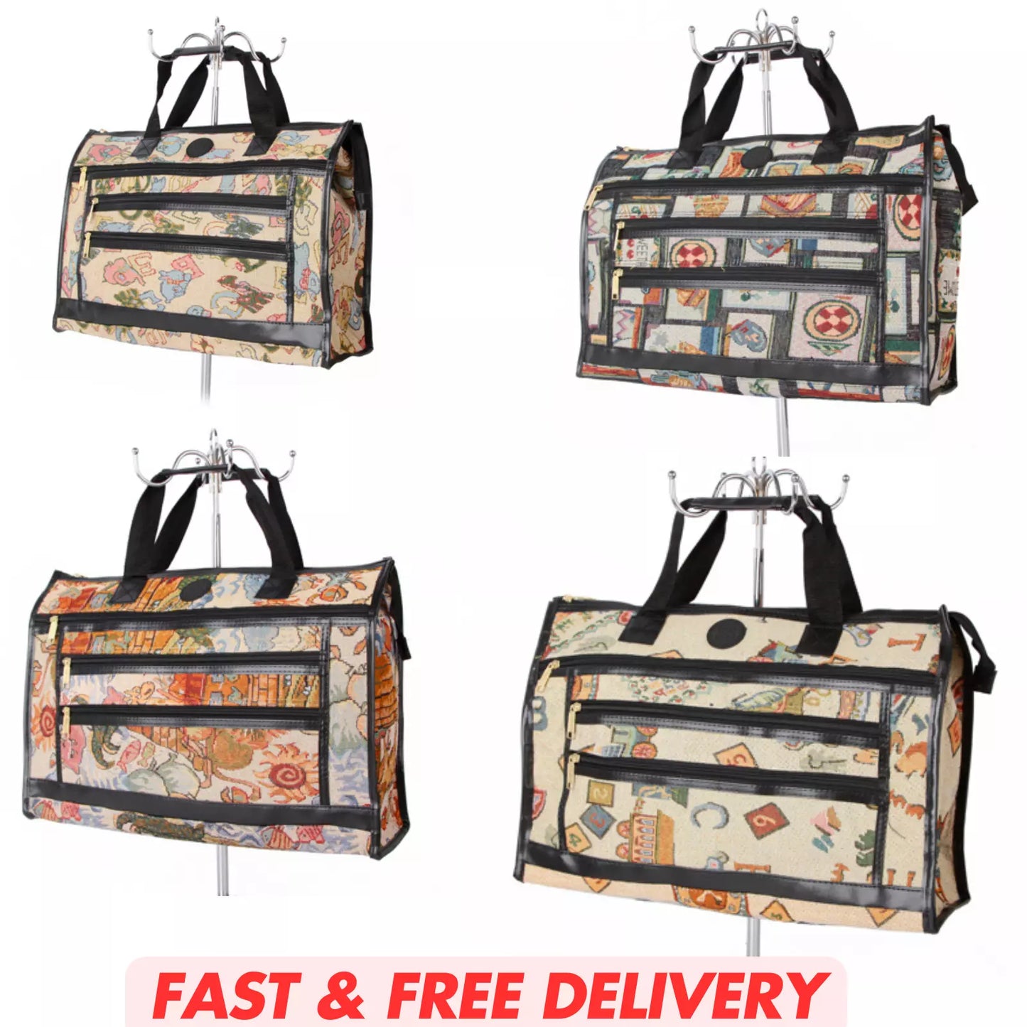 MEDIUM TAPESTRY SHOPPING BAG WITH ZIP MAIN COMPARTMENT MULTIPLE POCKETS SH107 UK STOCK
