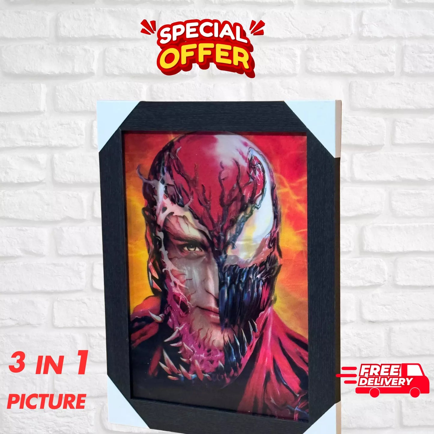 VENOM 3D FRAMED PICTURE -3 ICONIC IMAGES IN 1 FRAME -SPIDER-MAN MARVEL SUPERHERO UK STOCK