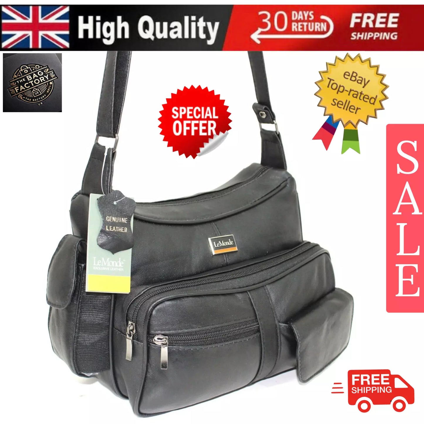 NEW WOMEN'S GENUINE REAL LEATHER ORGANISER SHOULDER BAG MULTI POCKETS HANDBAG UK STOCK