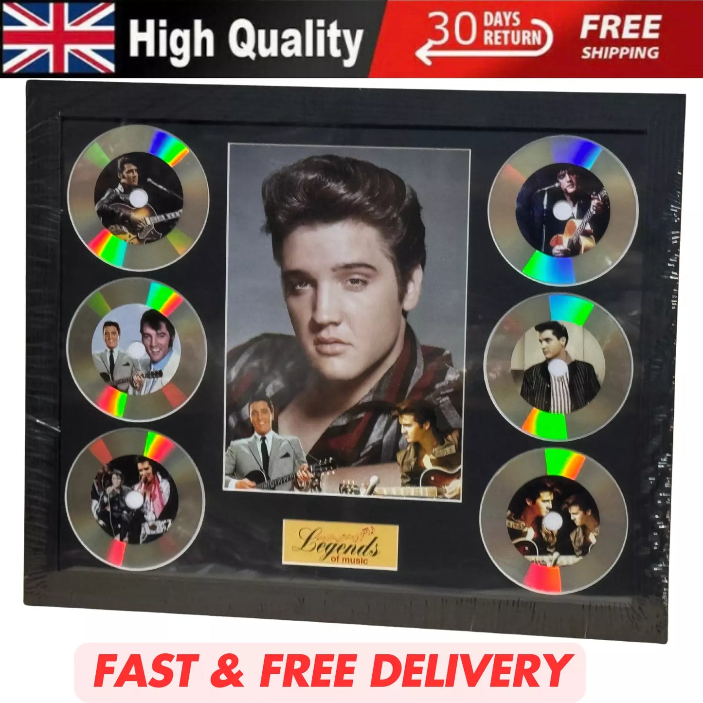 ELVIS PRESLEY MEMORABILIA FRAMED PICTURE PRESENTATION DISC SET LEGENDS OF MUSIC UK STOCK