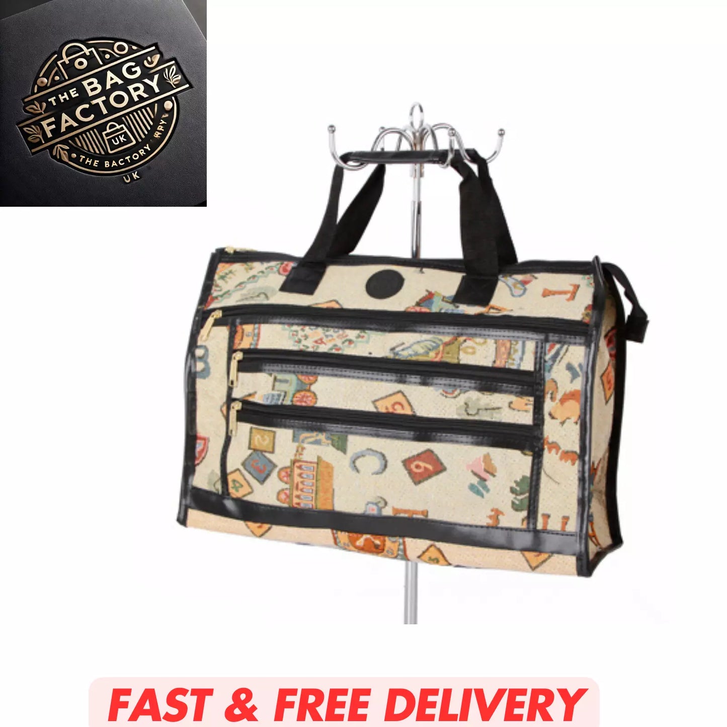 MEDIUM TAPESTRY SHOPPING BAG WITH ZIP MAIN COMPARTMENT MULTIPLE POCKETS SH107 UK STOCK