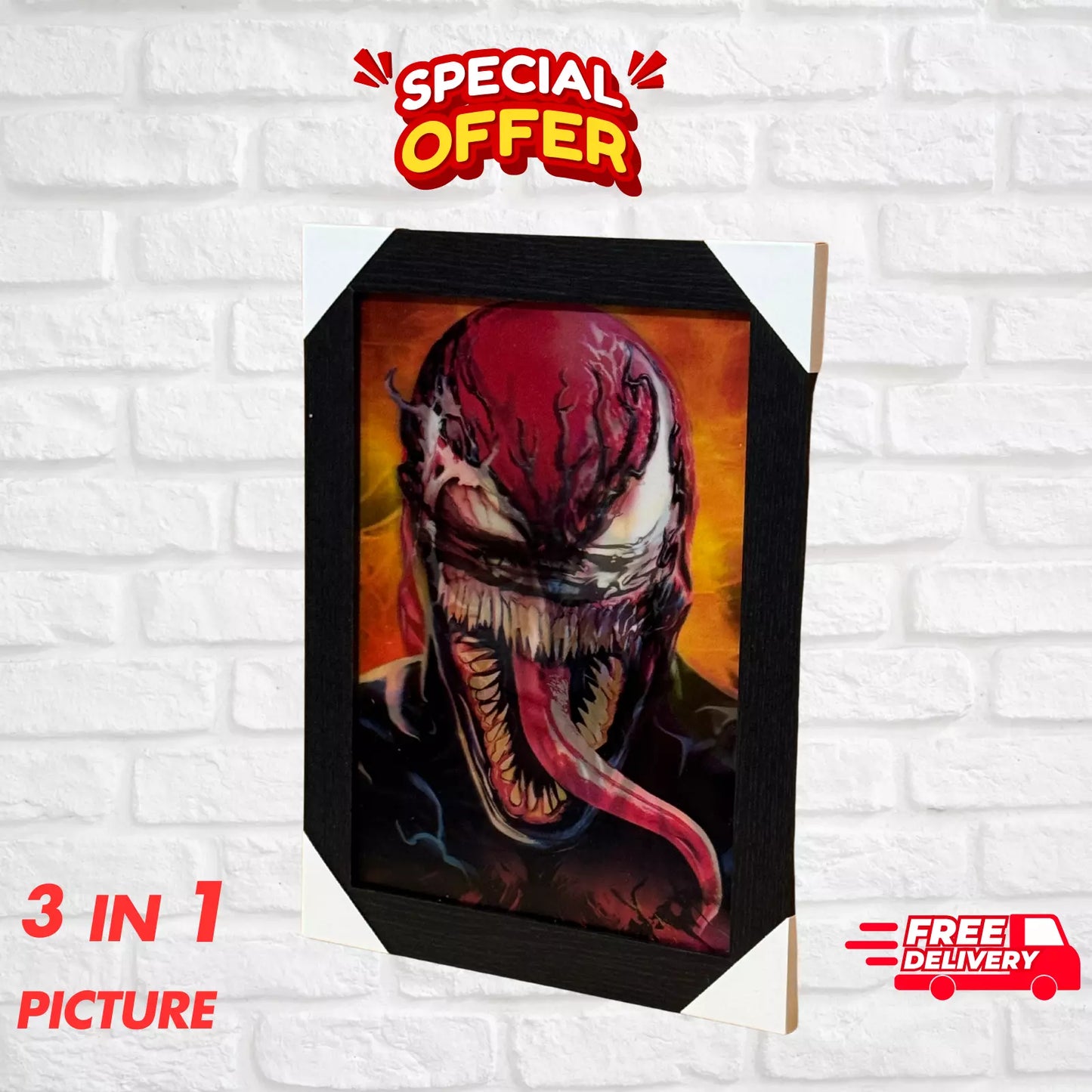VENOM 3D FRAMED PICTURE -3 ICONIC IMAGES IN 1 FRAME -SPIDER-MAN MARVEL SUPERHERO UK STOCK