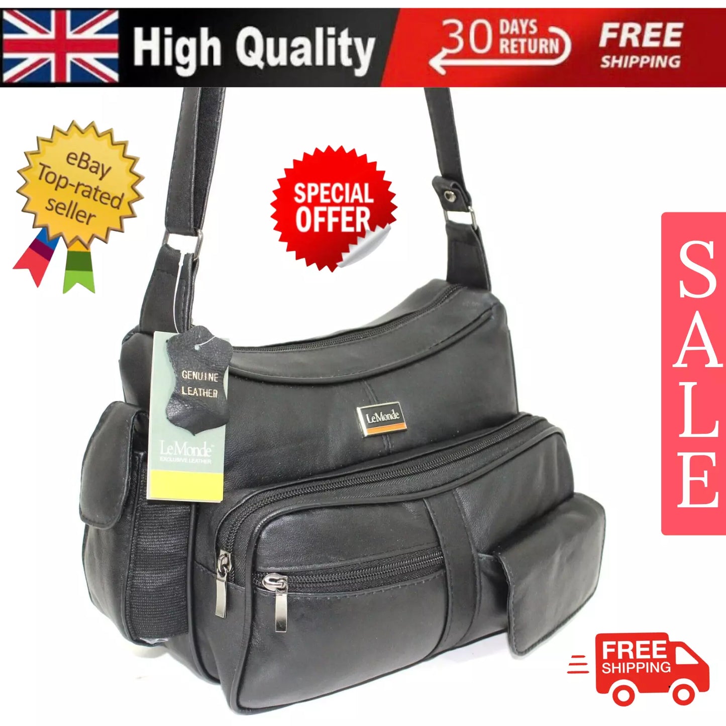 NEW WOMEN'S GENUINE REAL LEATHER ORGANISER SHOULDER BAG MULTI POCKETS HANDBAG UK STOCK
