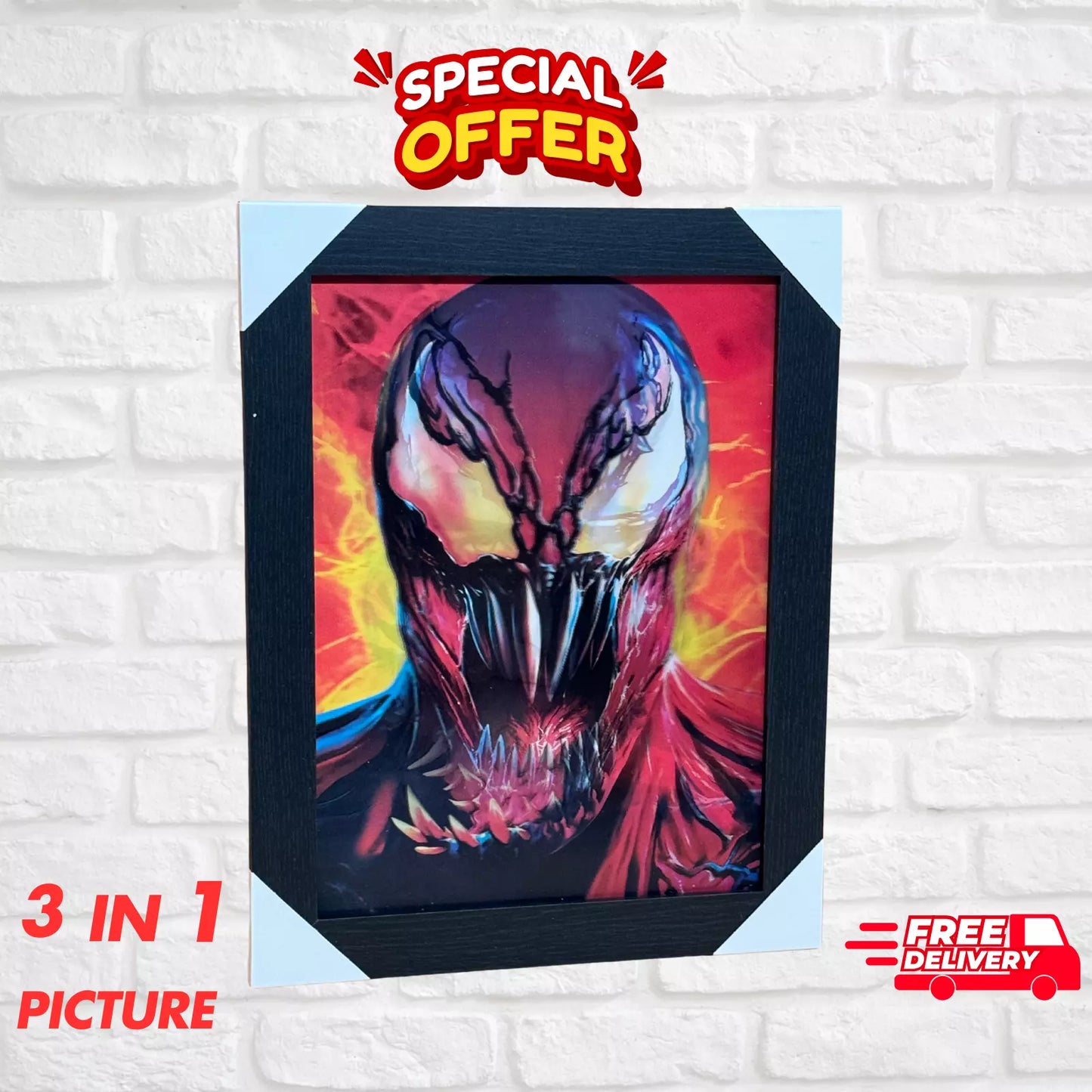 VENOM 3D FRAMED PICTURE -3 ICONIC IMAGES IN 1 FRAME -SPIDER-MAN MARVEL SUPERHERO UK STOCK