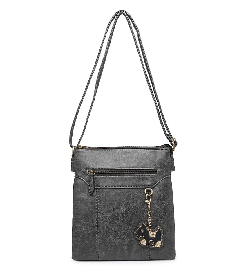 BOUTIQUE VEGAN LEATHER CROSSBODY/SHOULDER WOMEN'S DOG-BAG CHARM HANDBAG UK STOCK