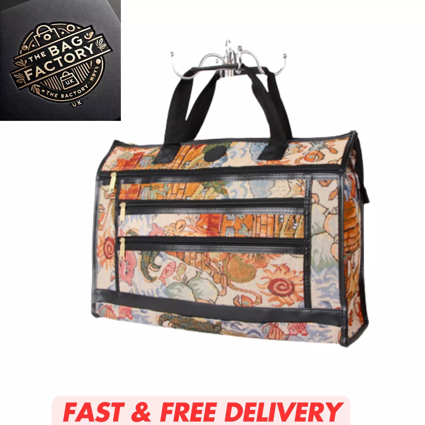 MEDIUM TAPESTRY SHOPPING BAG WITH ZIP MAIN COMPARTMENT MULTIPLE POCKETS SH107 UK STOCK