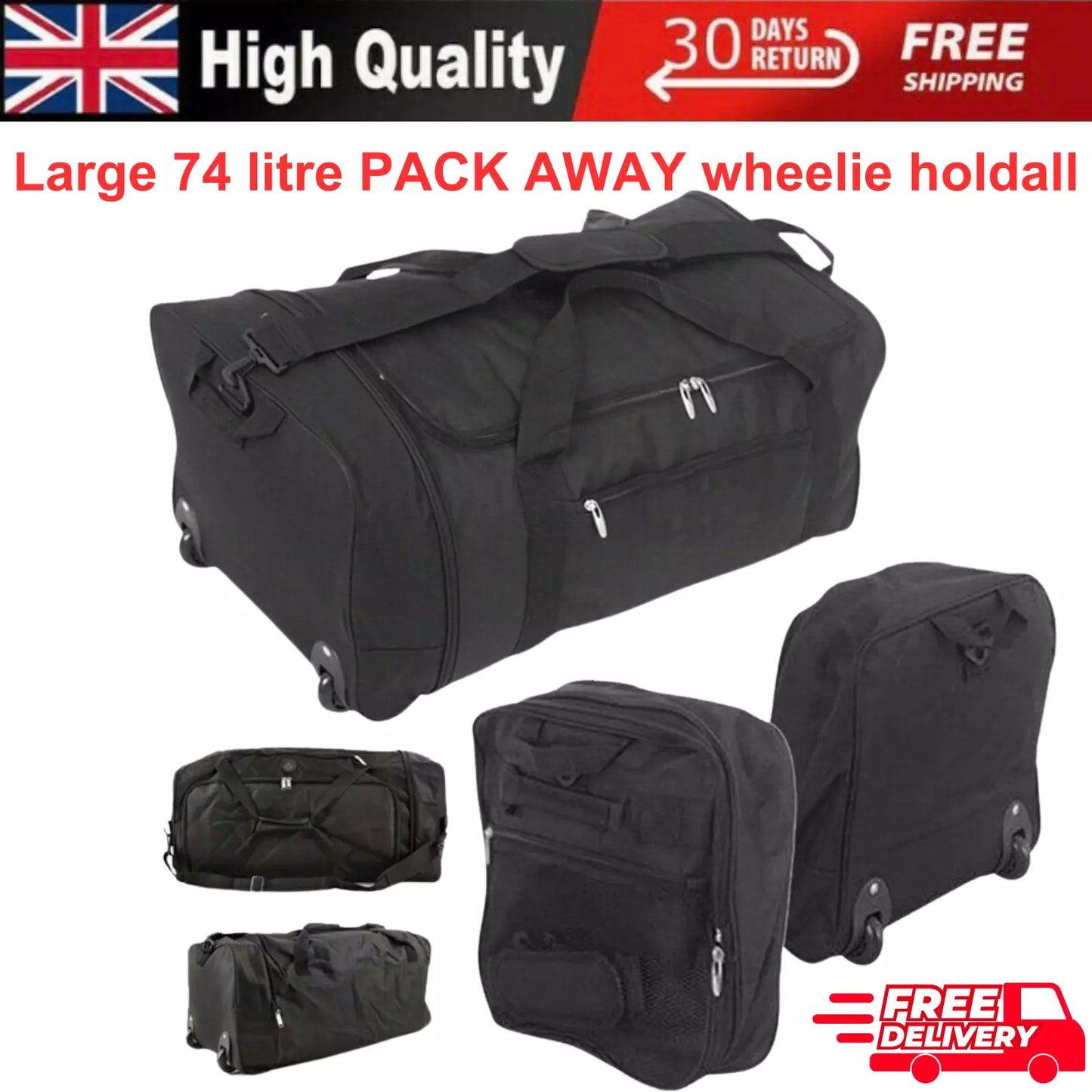 FOLDABLE EXTRA LARGE LIGHTWEIGHT WHEELED HOLDALL TRAVEL LUGGAGE CARGO DUFFLE BAG