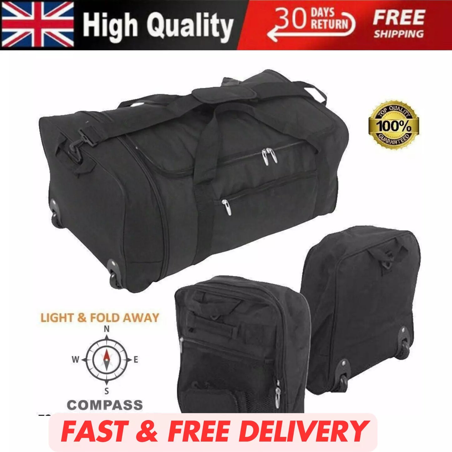 FOLDABLE EXTRA LARGE LIGHTWEIGHT WHEELED HOLDALL TRAVEL LUGGAGE CARGO DUFFLE BAG