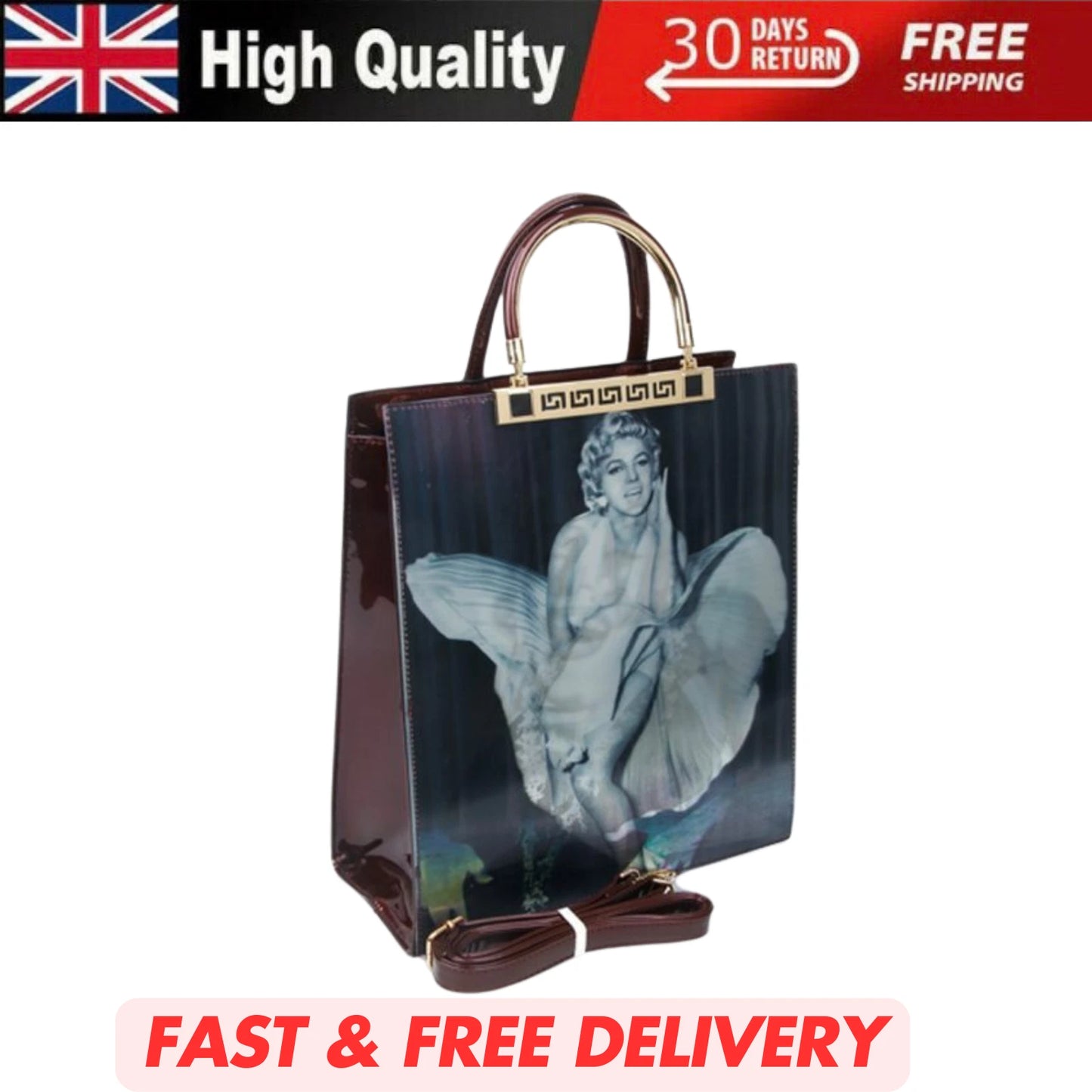 NEW WOMEN'S MARILYN MONROE 3D PATENT SHOULDER BAG SHOPPER TOP HANDLE HANDBAG UK STOCK