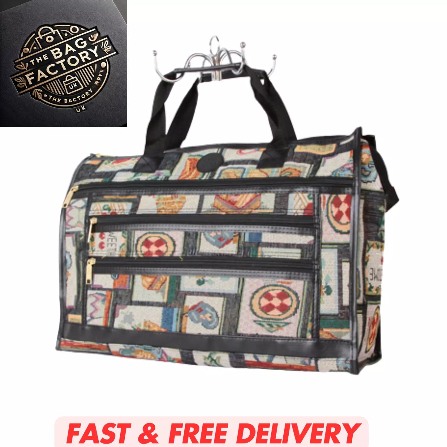 MEDIUM TAPESTRY SHOPPING BAG WITH ZIP MAIN COMPARTMENT MULTIPLE POCKETS SH107 UK STOCK