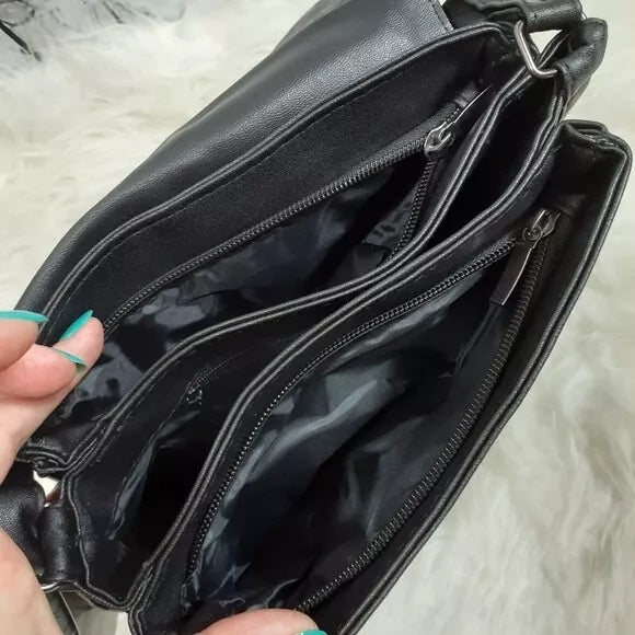 NEW LADIES GENUINE REAL LEATHER SHOULDER BAG MULTI POCKETS HANDBAG LT27 UK