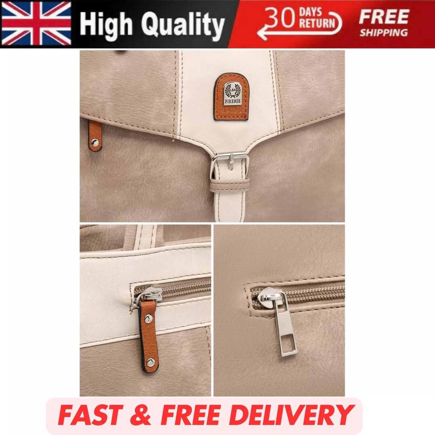WOMEN'S VEGAN SOFT LEATHER CLASSIC HANDBAG SHOULDER BAG MULTI POCKETS & DURABLE BAG UK STOCK