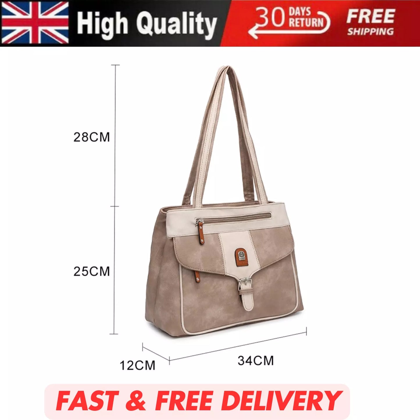 WOMEN'S VEGAN SOFT LEATHER CLASSIC HANDBAG SHOULDER BAG MULTI POCKETS & DURABLE BAG UK STOCK