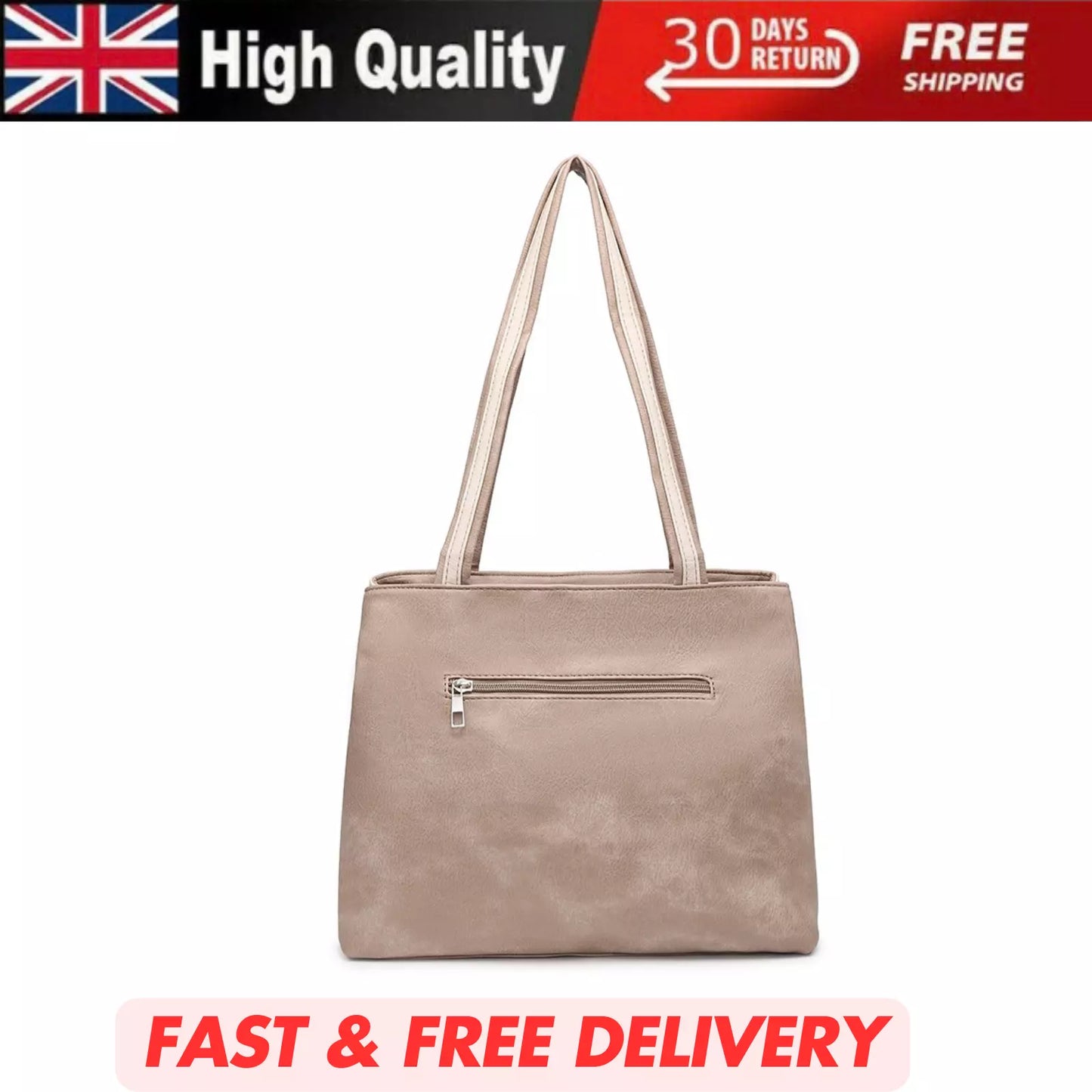 WOMEN'S VEGAN SOFT LEATHER CLASSIC HANDBAG SHOULDER BAG MULTI POCKETS & DURABLE BAG UK STOCK
