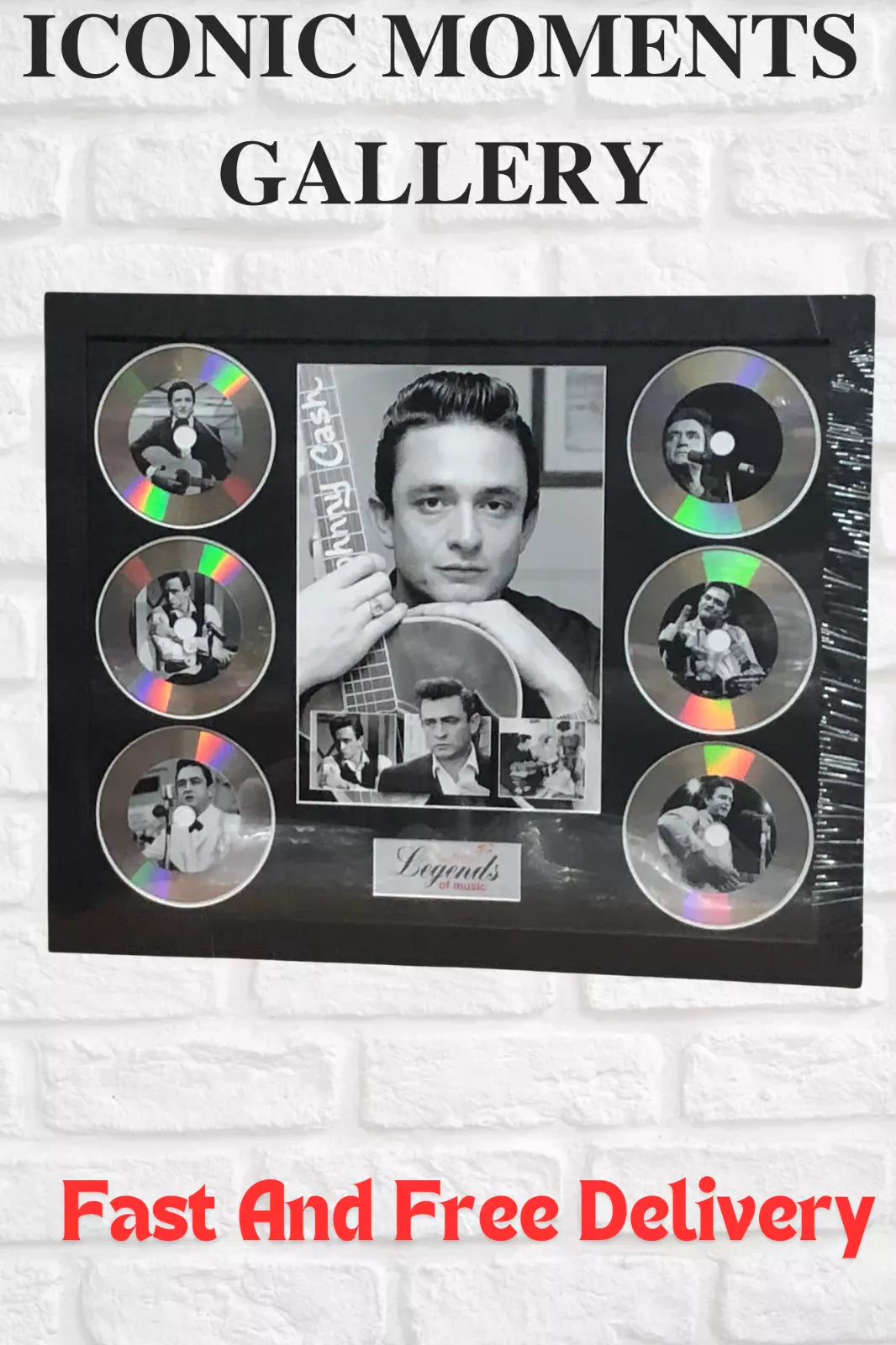 JOHNNY CASH MEMORABILIA FRAMED PICTURE PRESENTATION DISC SET LEGENDS OF MUSIC UK STOCK