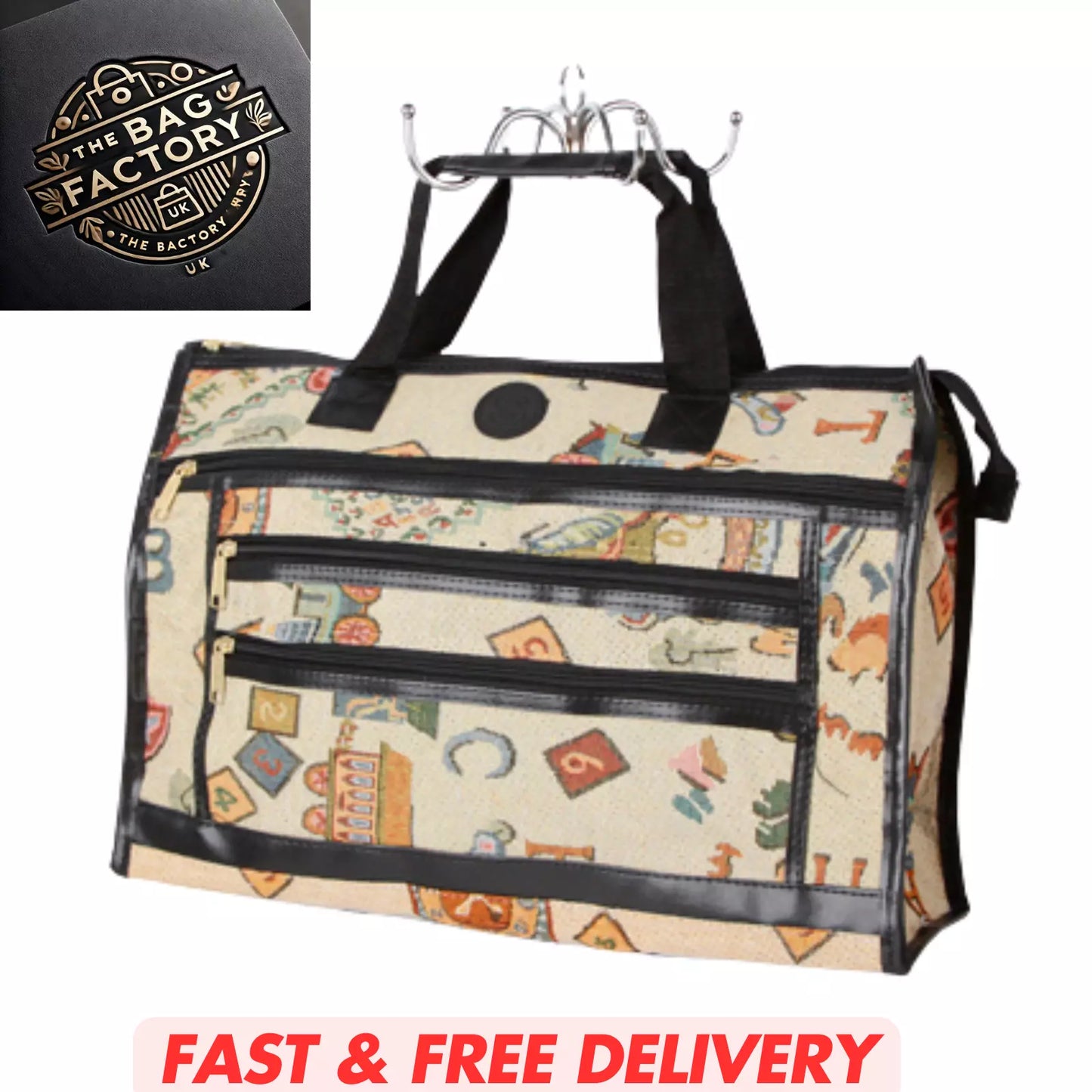 MEDIUM TAPESTRY SHOPPING BAG WITH ZIP MAIN COMPARTMENT MULTIPLE POCKETS SH107 UK STOCK