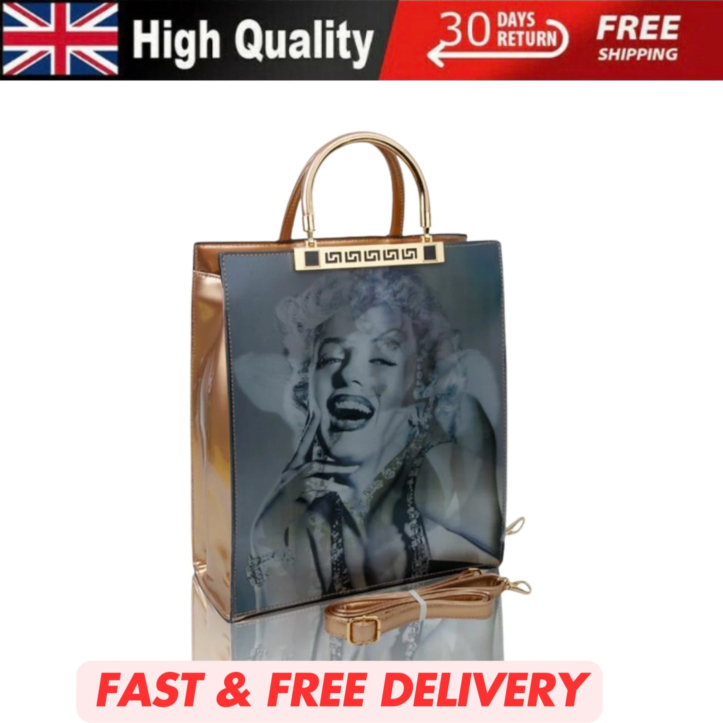 NEW WOMEN'S MARILYN MONROE 3D PATENT SHOULDER BAG SHOPPER TOP HANDLE HANDBAG UK STOCK