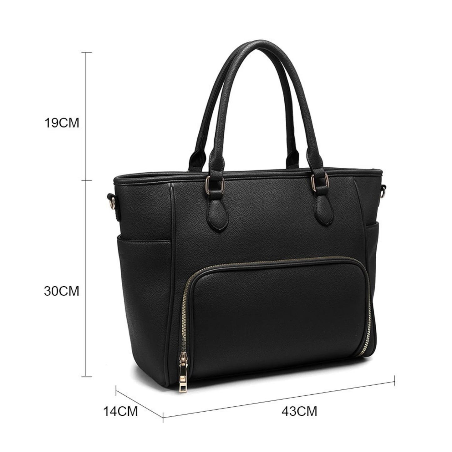 LADIES LARGE TOTE BAG BLACK VEGAN LEATHER LAPTOP WORK TRAVEL SHOULDER HANDBAG UK STOCK