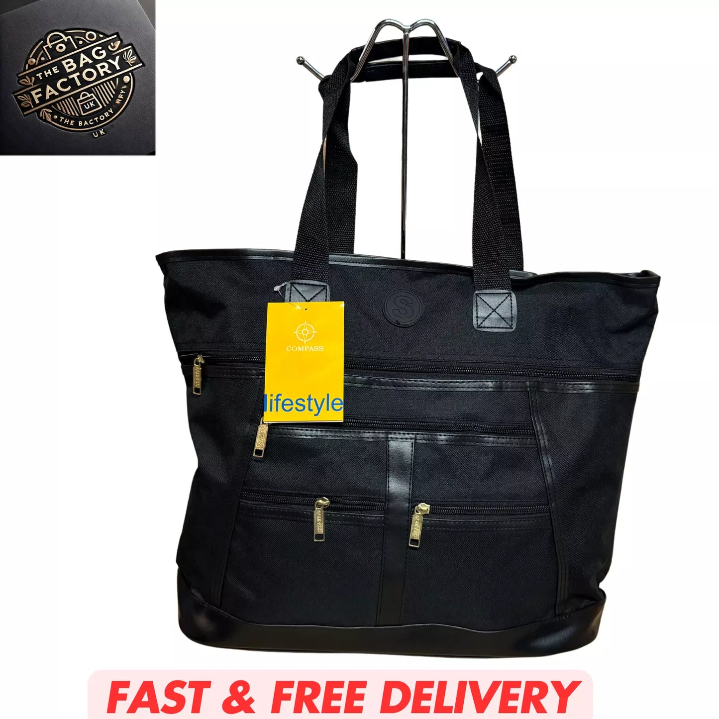 LARGE TAPESTRY SHOPPING BAG WITH ZIP MAIN COMPARTMENT MULTIPLE POCKETS SH104 UK STOCK