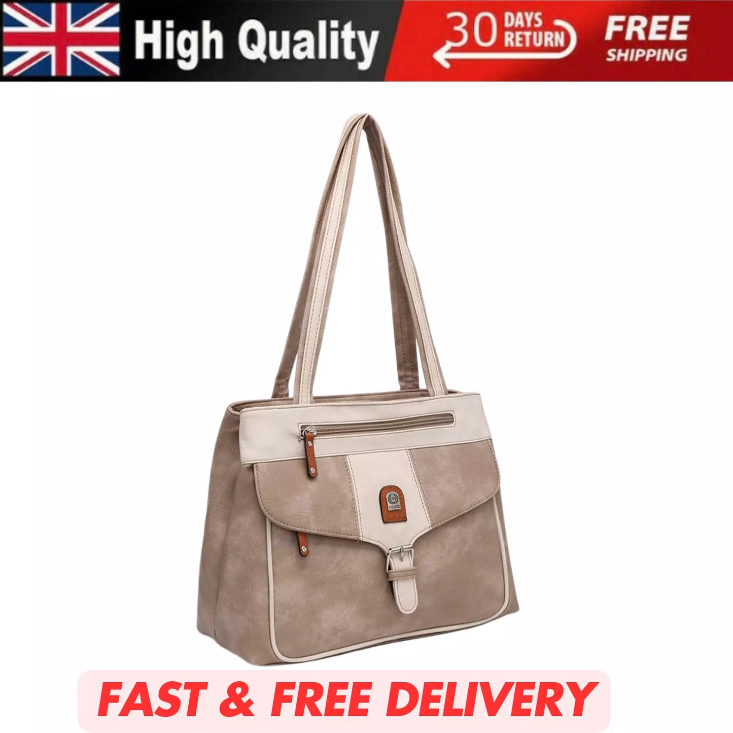 WOMEN'S VEGAN SOFT LEATHER CLASSIC HANDBAG SHOULDER BAG MULTI POCKETS & DURABLE BAG UK STOCK