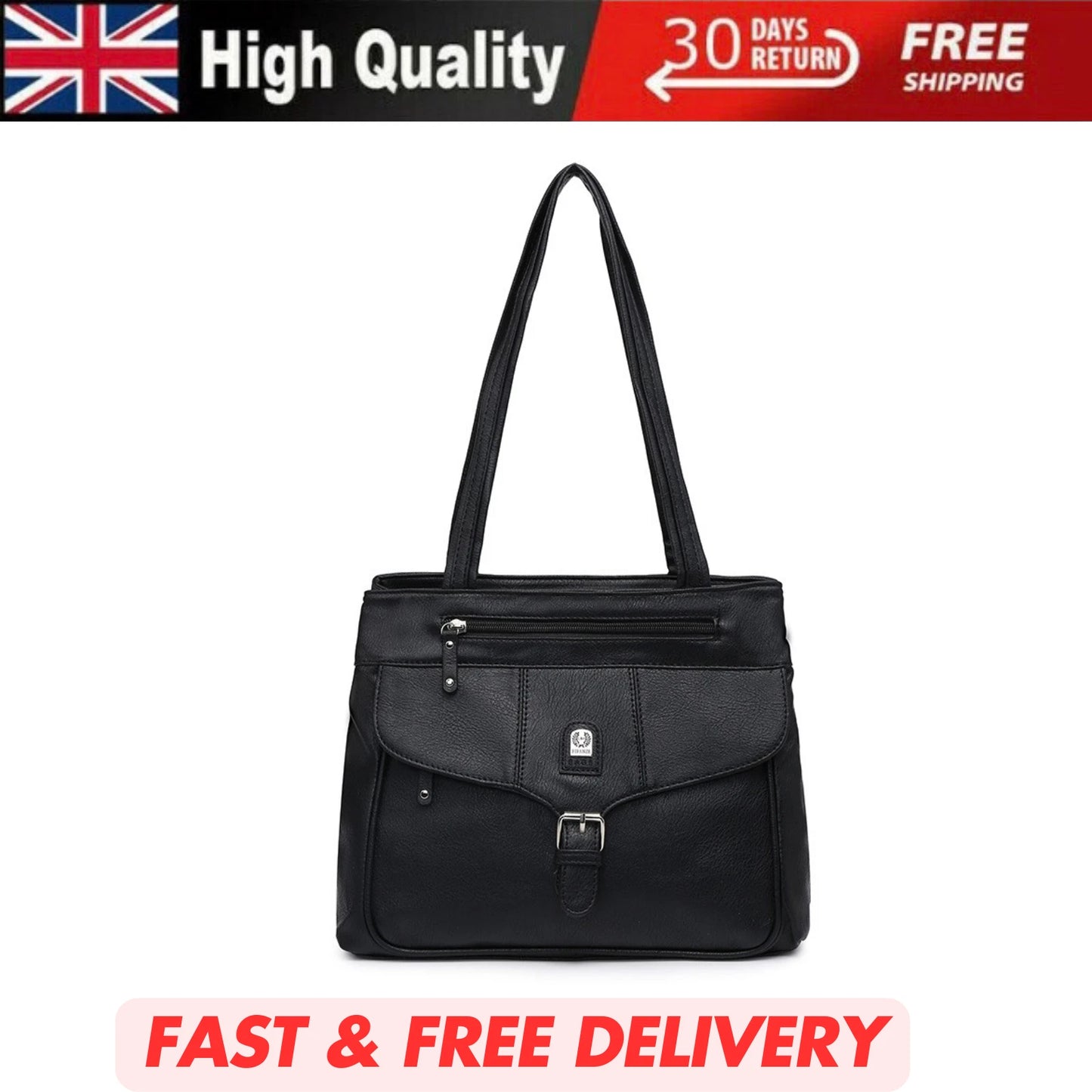 WOMEN'S VEGAN SOFT LEATHER CLASSIC HANDBAG SHOULDER BAG MULTI POCKETS & DURABLE BAG UK STOCK