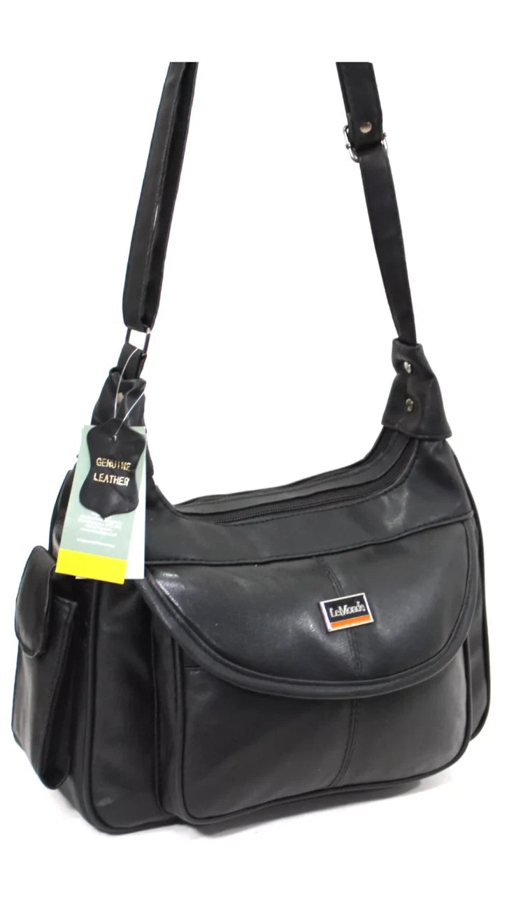 NEW WOMEN''S GENUINE REAL LEATHER SHOULDER BAG MULTI POCKETS HANDBAG LT16 UK STOCK