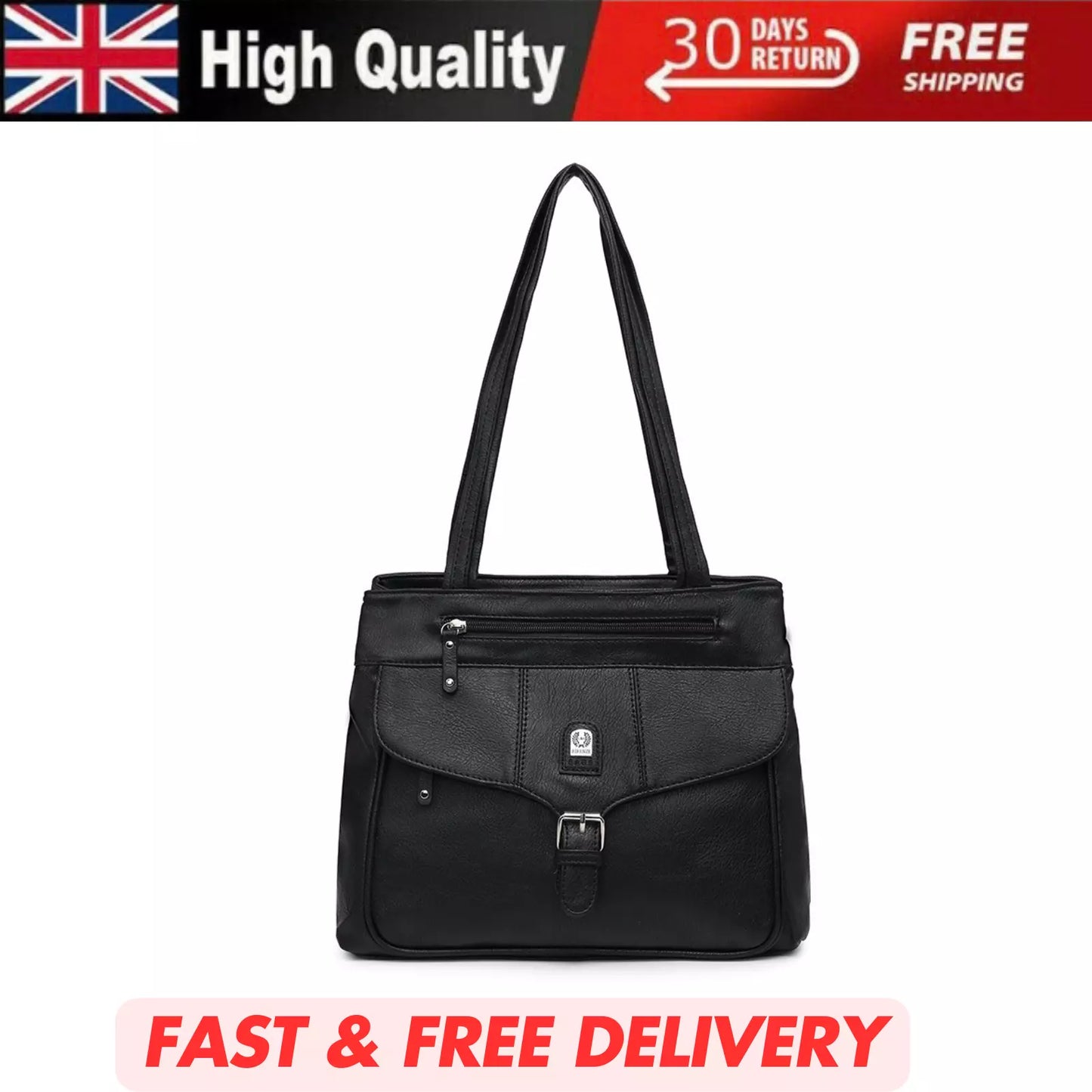 WOMEN'S VEGAN SOFT LEATHER CLASSIC HANDBAG SHOULDER BAG MULTI POCKETS & DURABLE BAG UK STOCK