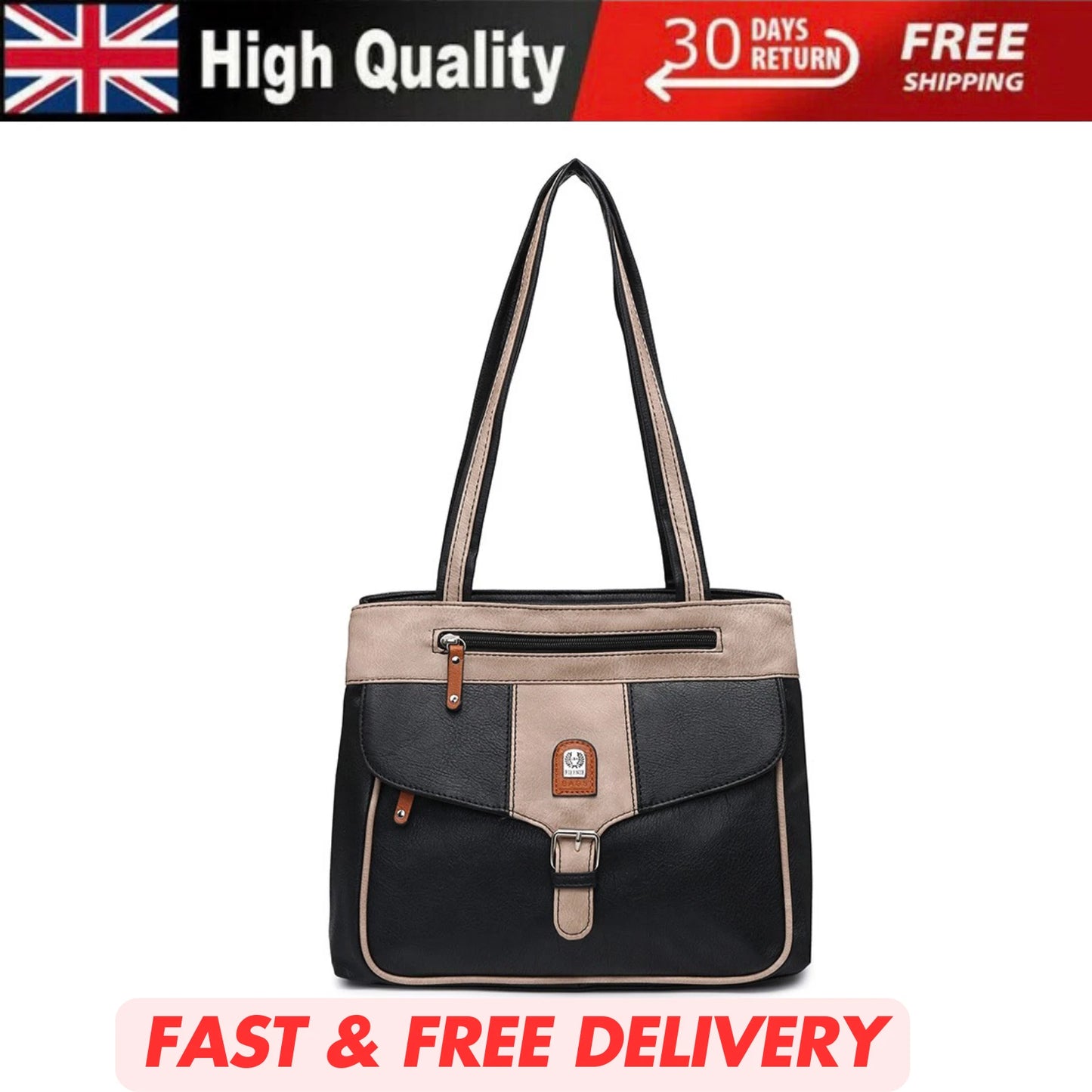 WOMEN'S VEGAN SOFT LEATHER CLASSIC HANDBAG SHOULDER BAG MULTI POCKETS & DURABLE BAG UK STOCK