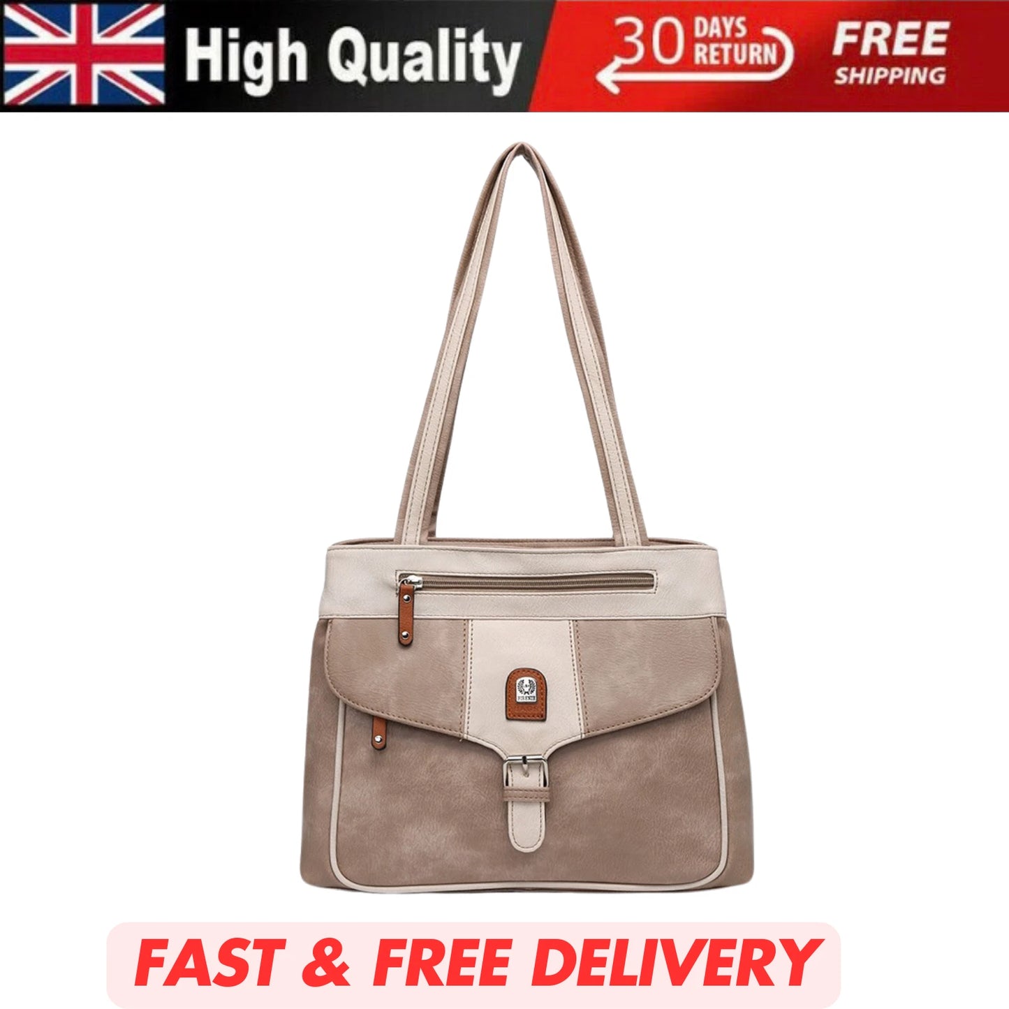 WOMEN'S VEGAN SOFT LEATHER CLASSIC HANDBAG SHOULDER BAG MULTI POCKETS & DURABLE BAG UK STOCK