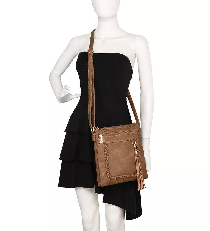 BOUTIQUE VEGAN LEATHER CROSSBODY BAG WOMEN'S TASSELS SHOULDER HANDBAG UK STOCK