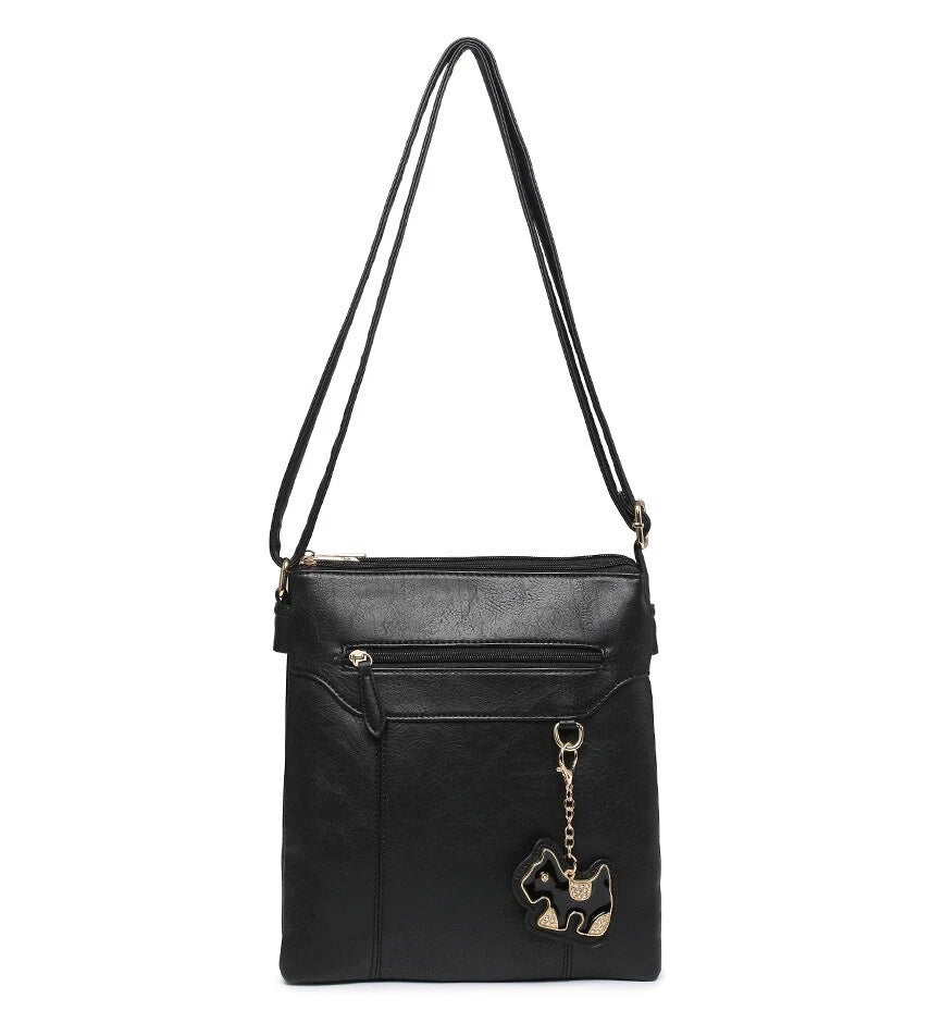 BOUTIQUE VEGAN LEATHER CROSSBODY/SHOULDER WOMEN'S DOG-BAG CHARM HANDBAG UK STOCK