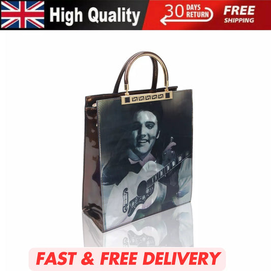 NEW WOMEN'S ELVIS PRESLEY 3D PATENT SHOULDER TOTE HANDBAG – TOP HANDLE SHOPPER BAG UK STOCK