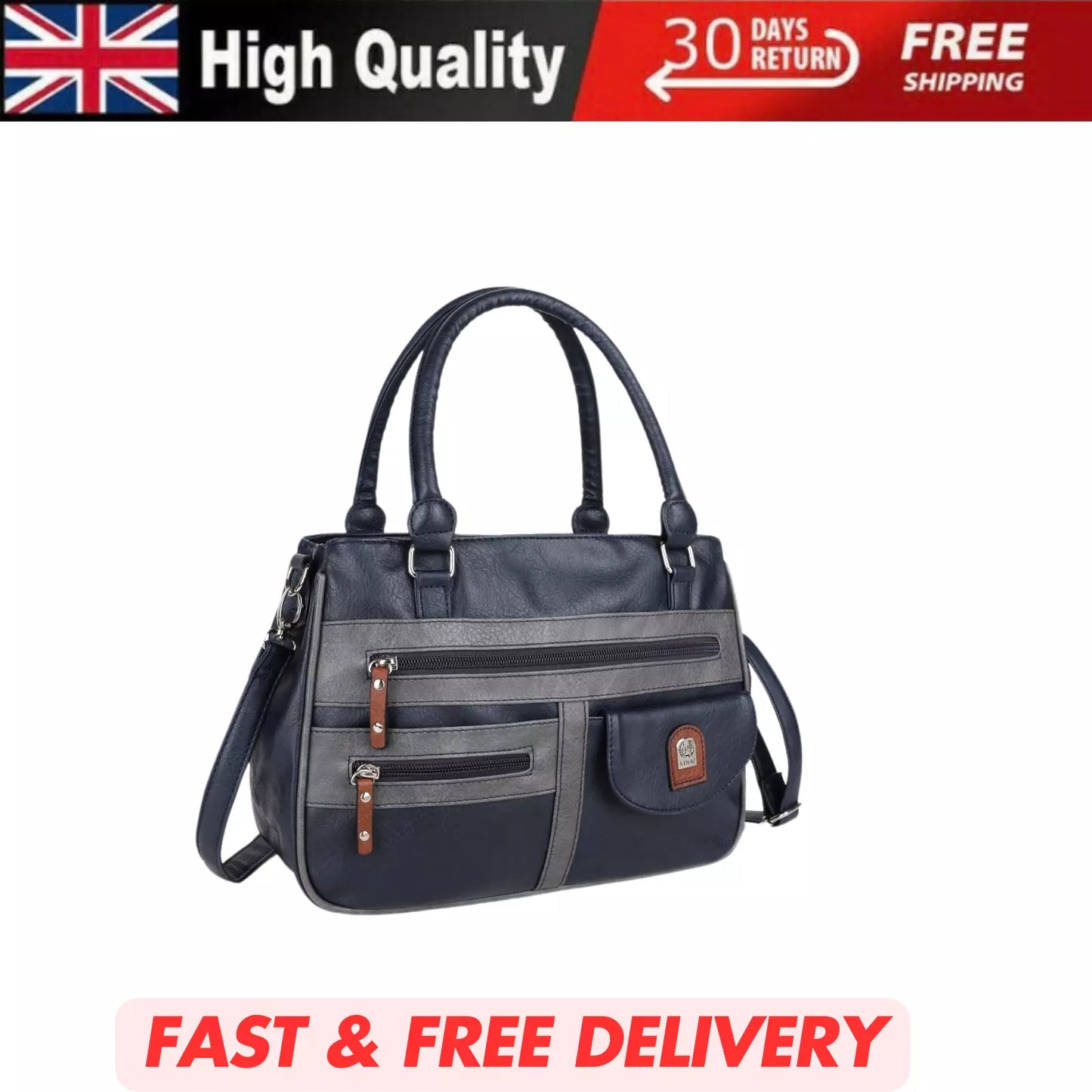 WOMEN'S VEGAN SOFT LEATHER VINTAGE HANDBAG SHOULDER BAG MULTI POCKETS & DURABLE BAG UK STOCK