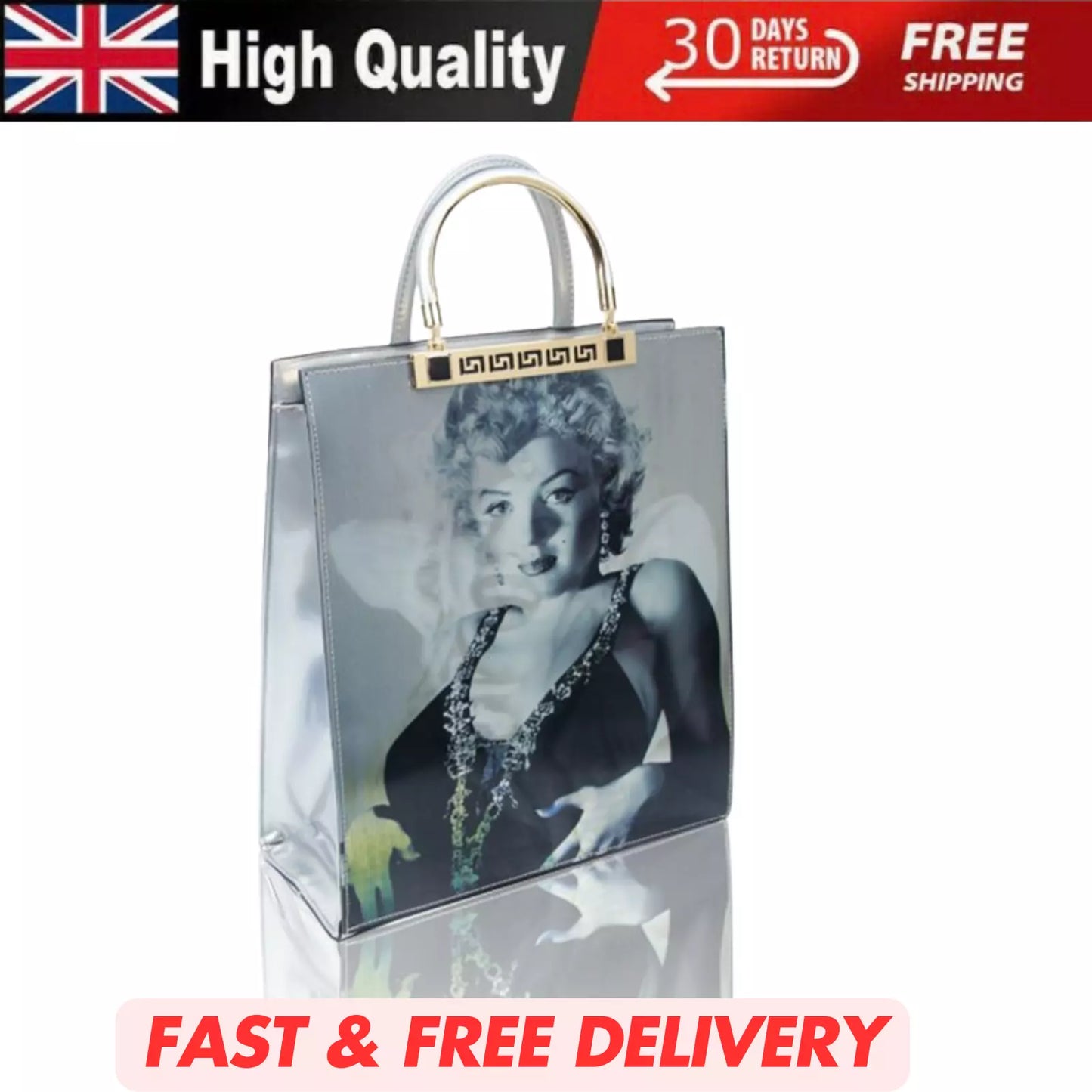 NEW WOMEN'S MARILYN MONROE 3D PATENT SHOULDER BAG SHOPPER TOP HANDLE HANDBAG UK STOCK