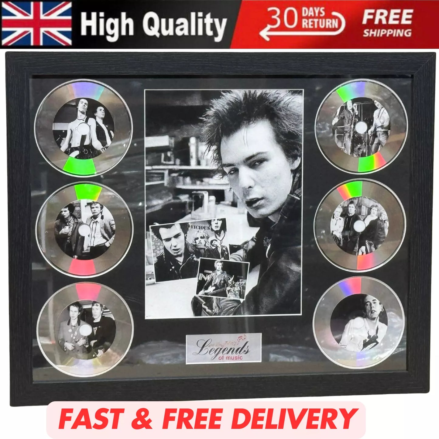 SID VICIOUS – SEX PISTOLS FRAMED MEMORABILIA DISC SET | LEGENDS OF MUSIC UK STOCK