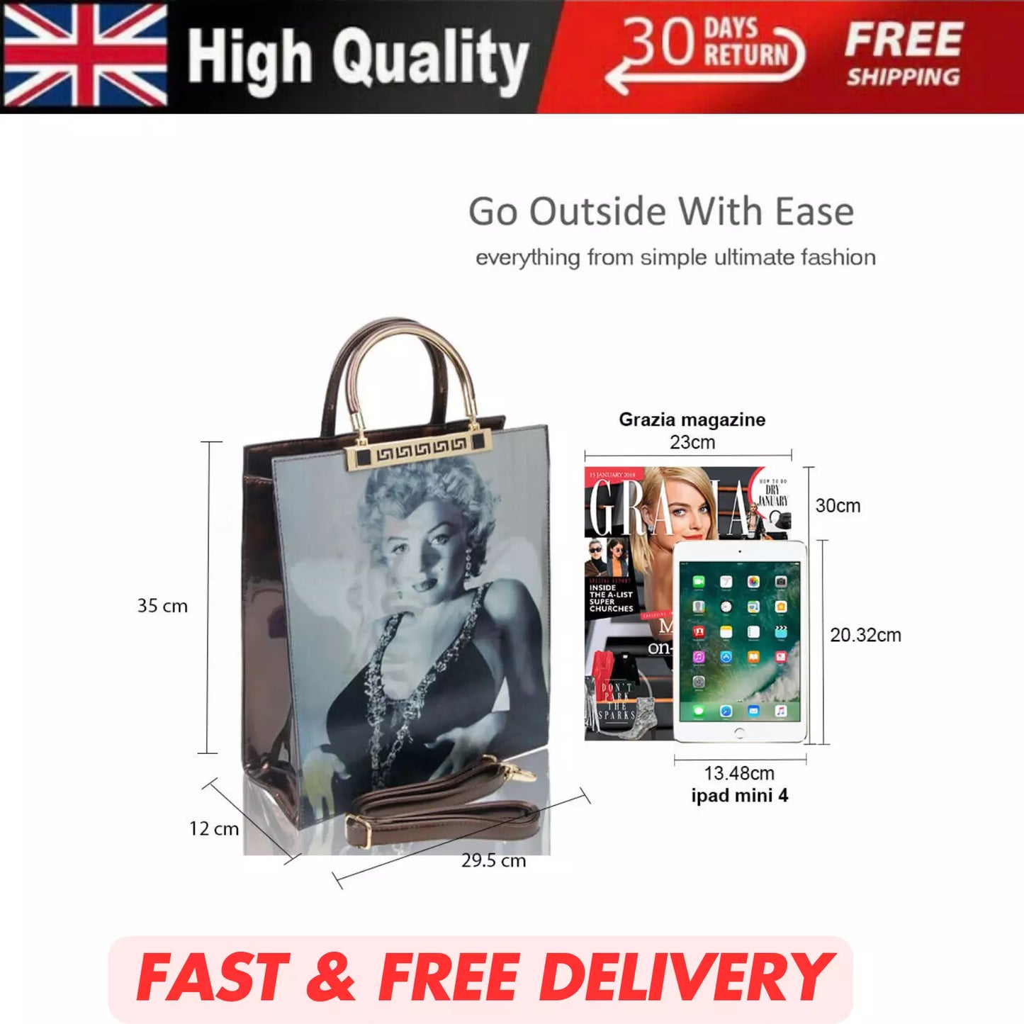 NEW WOMEN'S MARILYN MONROE 3D PATENT SHOULDER BAG SHOPPER TOP HANDLE HANDBAG UK STOCK