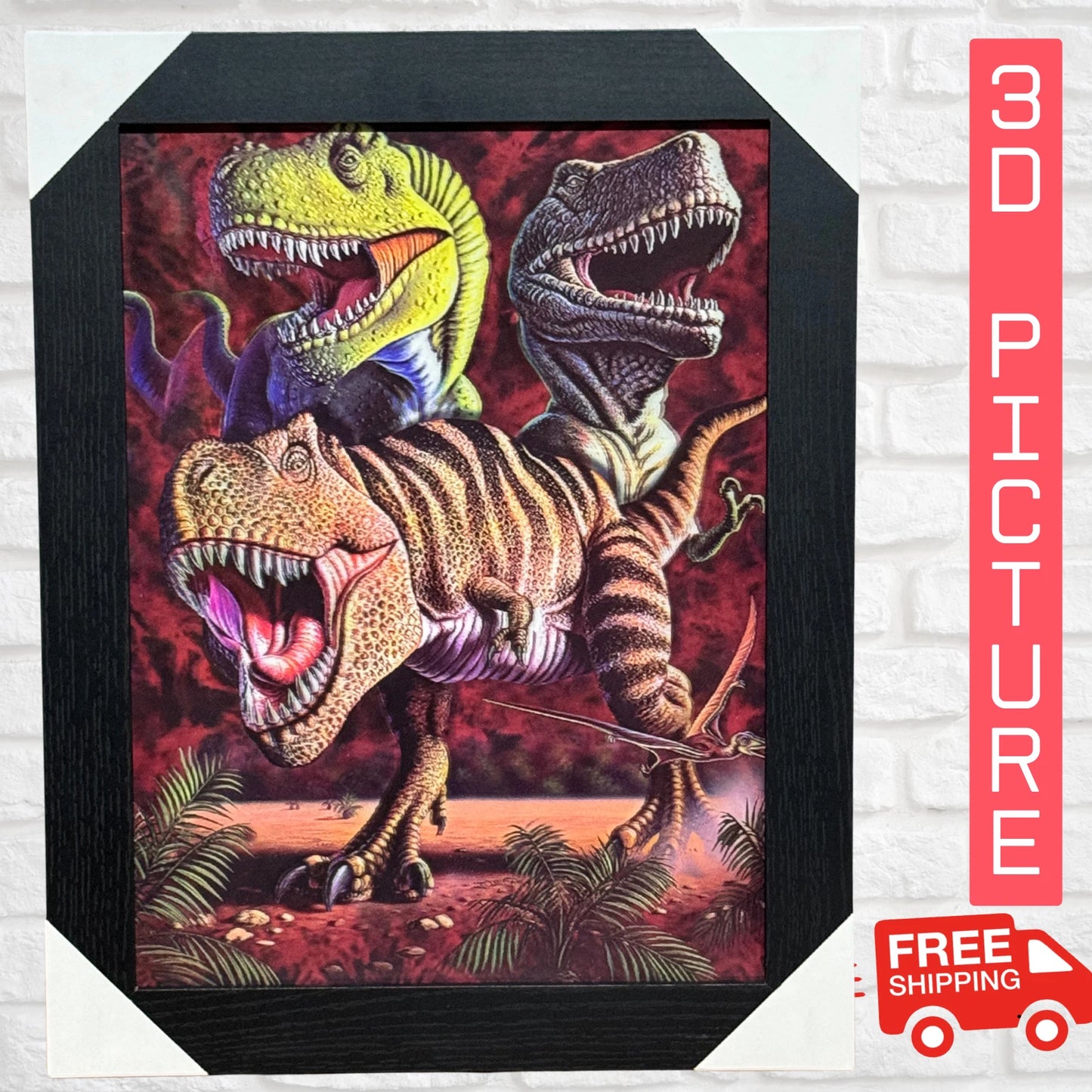 DINOSAUR 3D FRAMED PICTURE REALISTIC DINOSAURS IN 3D ARTWORK EYE-CATCHING DECOR UK STOCK