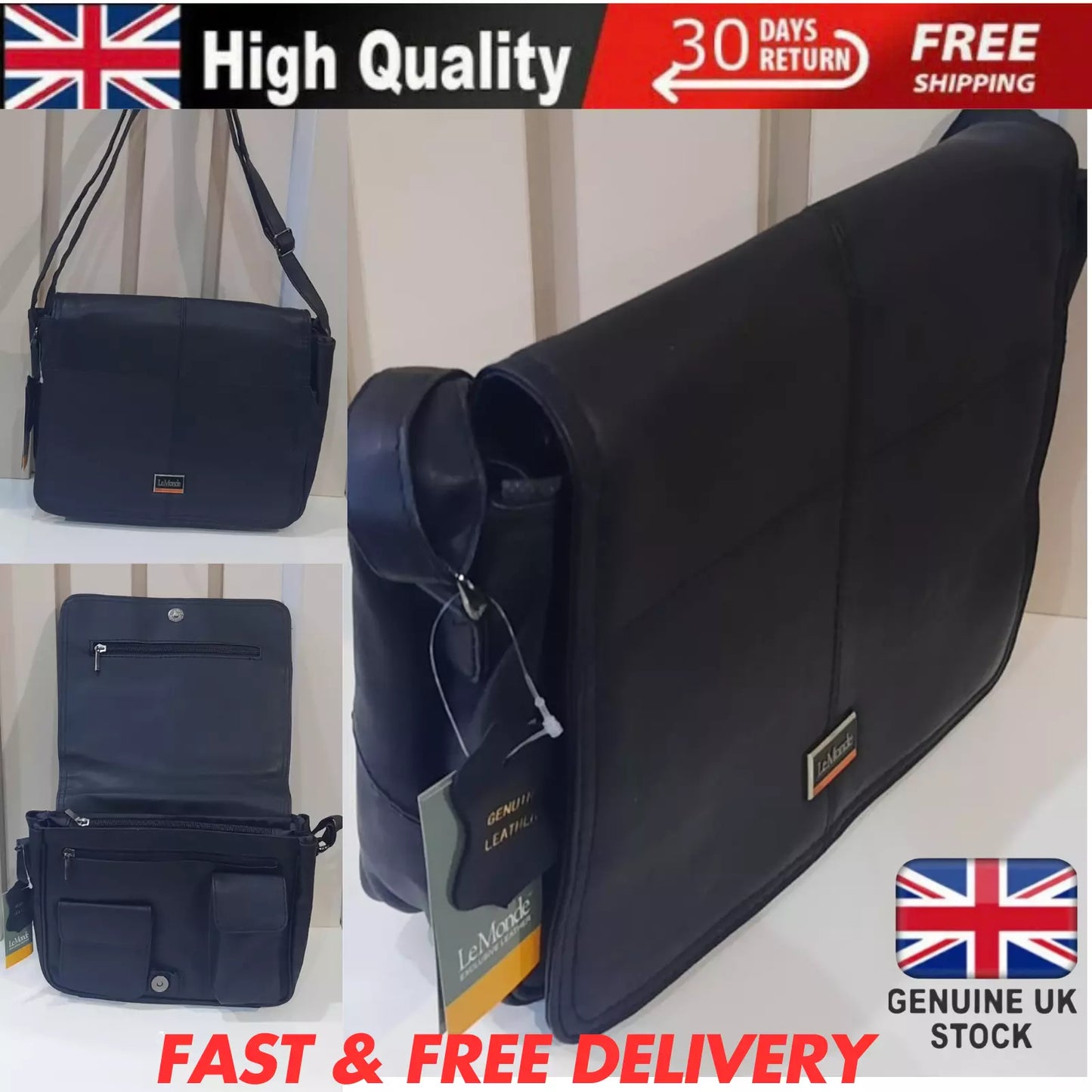NEW LAPTOP MESSENGER BRIEFCASE BUSINESS WORK LEATHER STYLE SHOULDER BAG UK STOCK