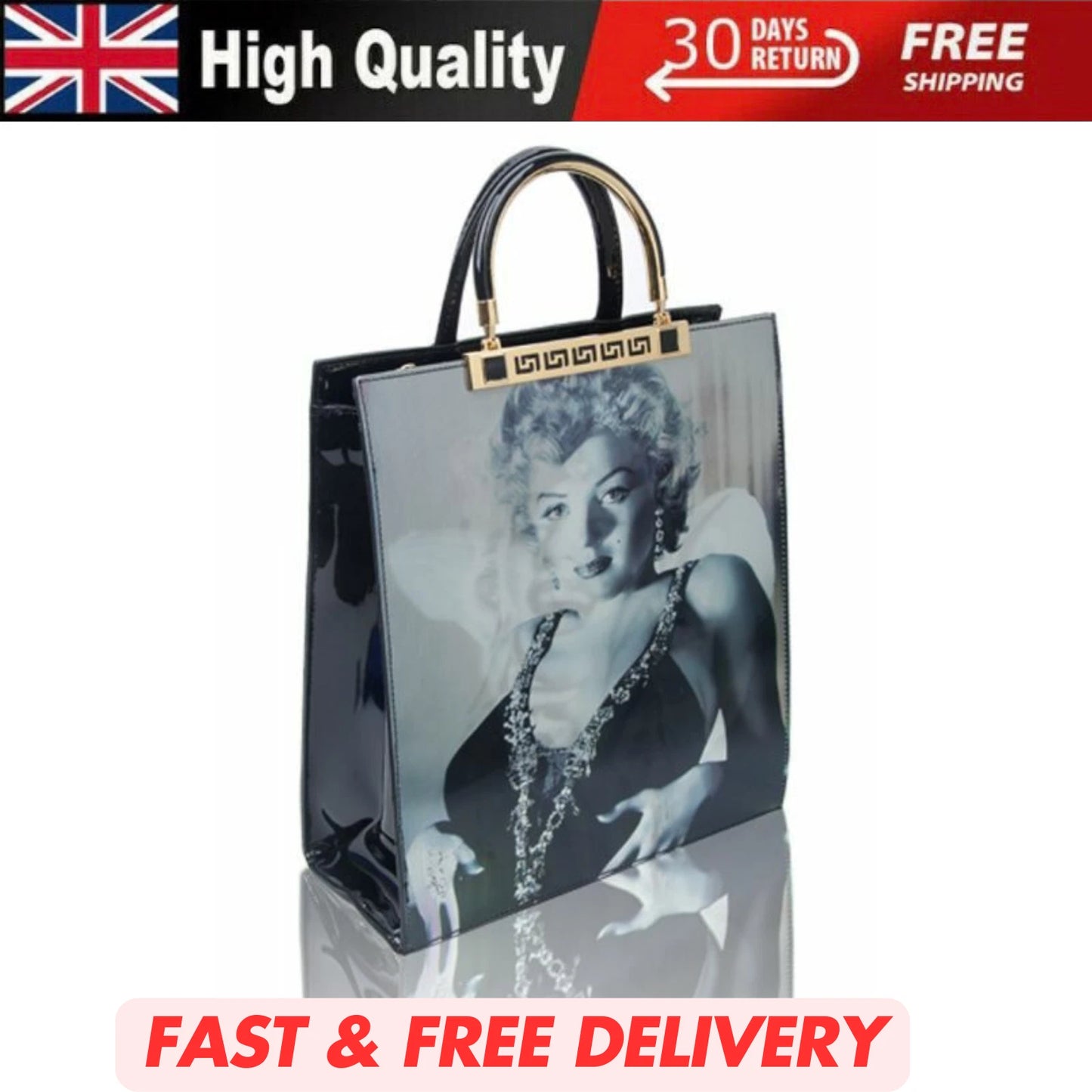 NEW WOMEN'S MARILYN MONROE 3D PATENT SHOULDER BAG SHOPPER TOP HANDLE HANDBAG UK STOCK