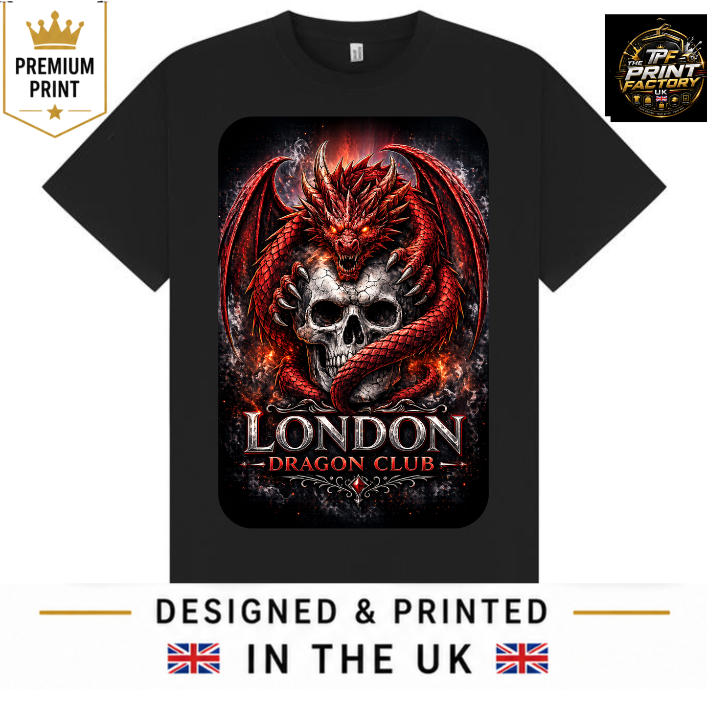 LONDON DRAGON CLUB DRAGON GRAPHIC T-SHIRT | GILDAN HEAVY COTTON TEE | 32 x 50 CM DTF PRINT | FREE SHIPPING