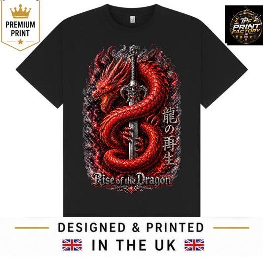 RISE OF THE DRAGON T-SHIRT | RED FIRE DRAGON SWORD GRAPHIC TEE | JAPANESE FANTASY SHIRT | FREE SHIPPING