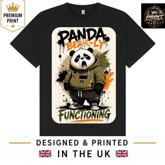 PANDA BEAR-LY FUNCTIONING T-SHIRT | TIRED PANDA HUMOR SHIRT | FREE SHIPPING