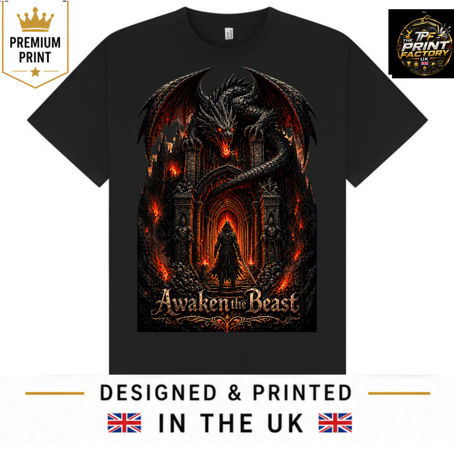 AWAKEN THE BEAST WOLF GRAPHIC T-SHIRT | GILDAN HEAVY COTTON TEE | 32 x 50 CM DTF PRINT | FREE SHIPPING