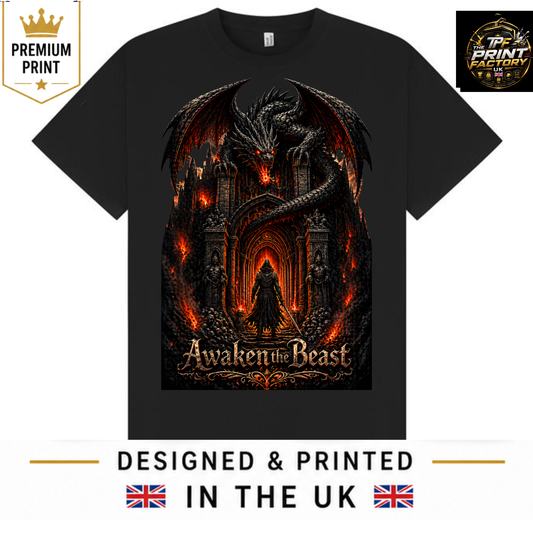 AWAKEN THE BEAST WOLF GRAPHIC T-SHIRT | GILDAN HEAVY COTTON TEE | 32 x 50 CM DTF PRINT | FREE SHIPPING